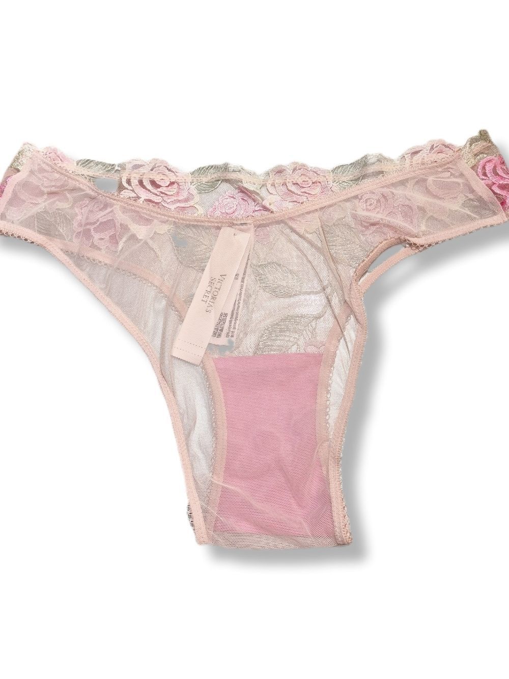 Victoria's Secret Pink Floral Lace Thong with Rose Appliqué - Picture 2 of 3